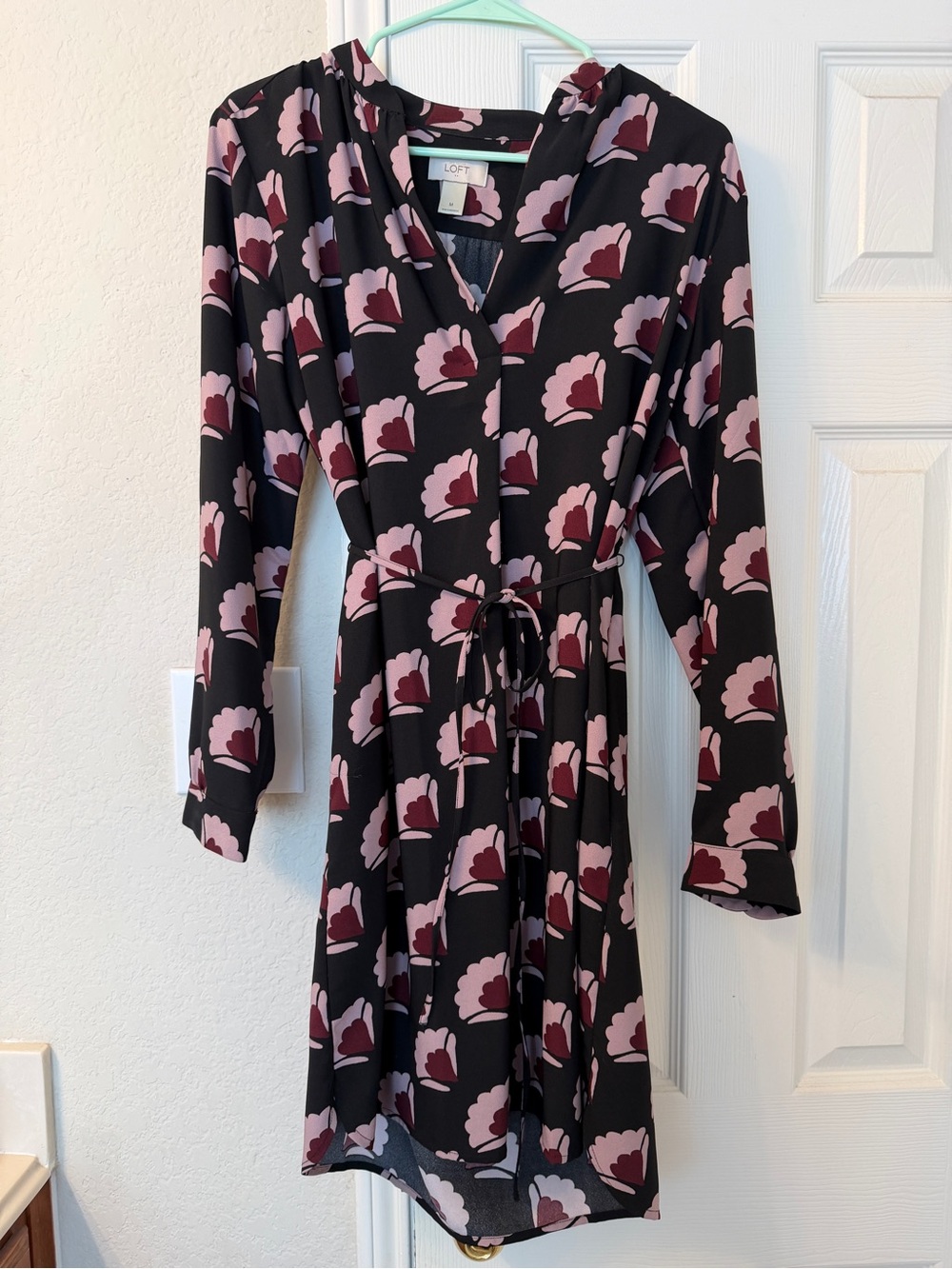 LOFT Black Dress with Pink and Burgundy Floral Pattern